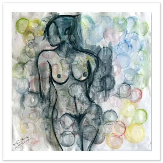 Close-up of Bubble Skin artwork revealing bubble textures and luminous skin tones in ocean-inspired feminine painting