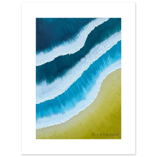 “Gulf Resonance – Limited Edition Poster by Michel L’Artiste, abstract blue waves and golden light, ocean-inspired fine art print.”
