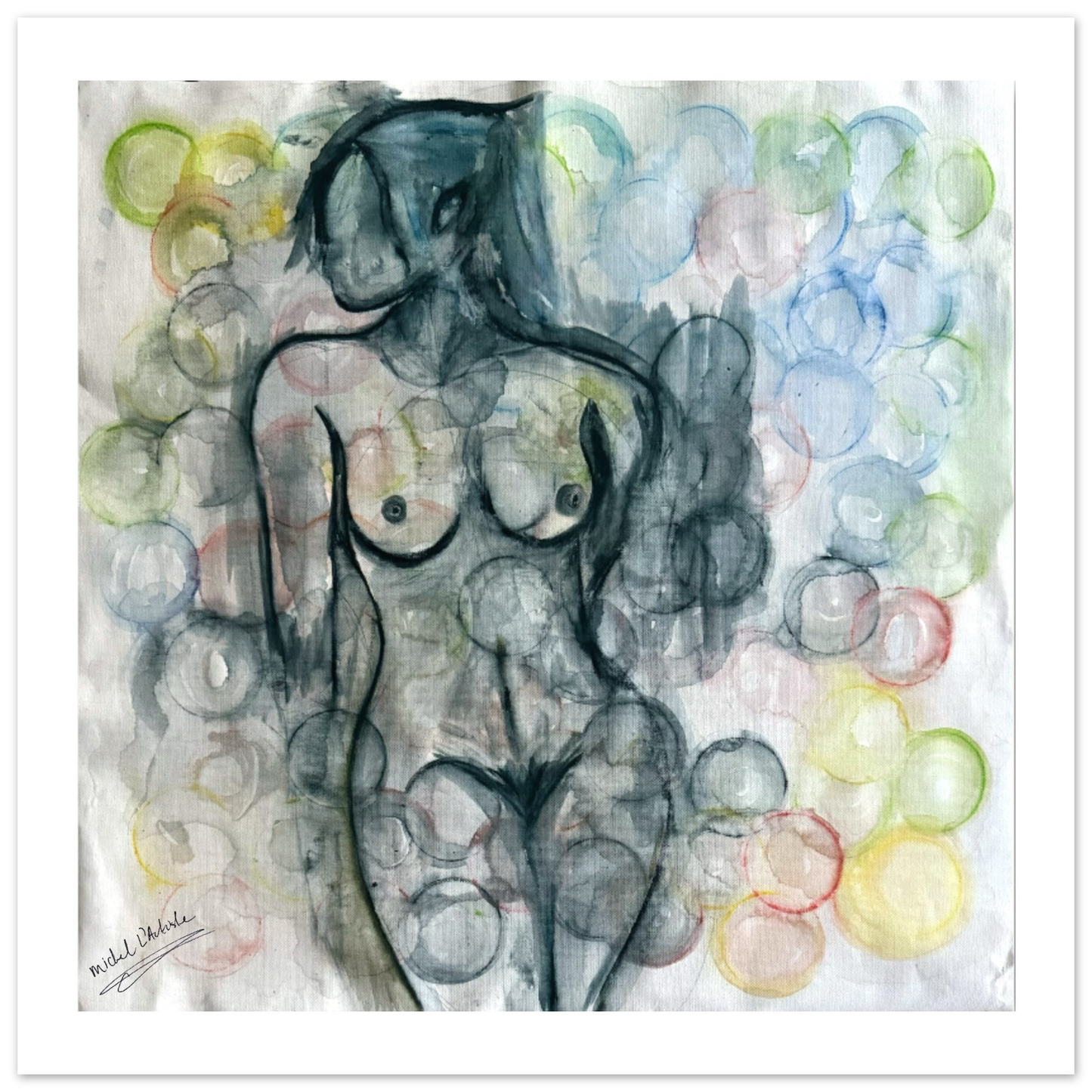 Close-up of Bubble Skin artwork revealing bubble textures and luminous skin tones in ocean-inspired feminine painting