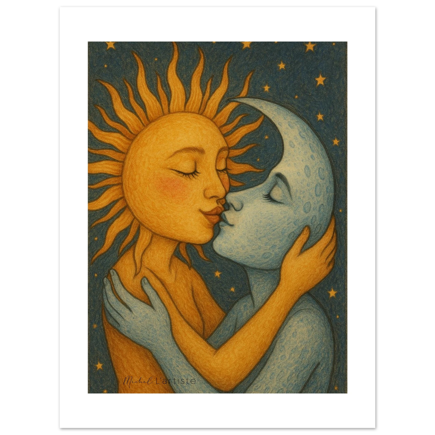 “Close-up of When the Sun Loved the Moon limited edition fine art poster – Michel L’Artiste collectible print”