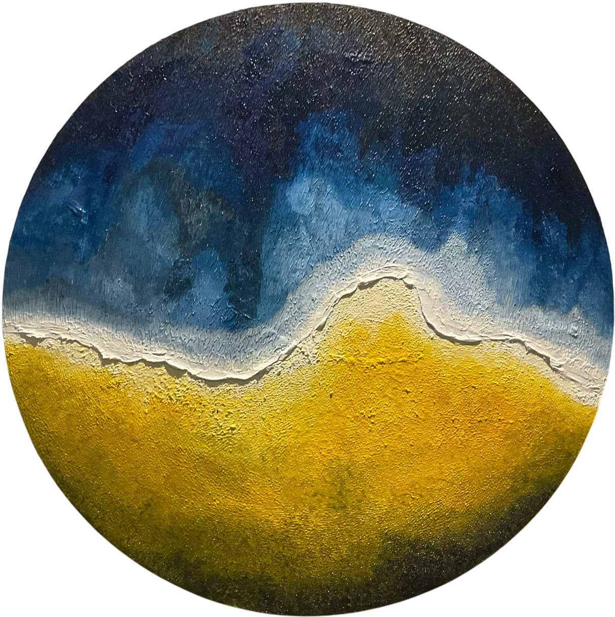 Round painting with blue and yellow gradient