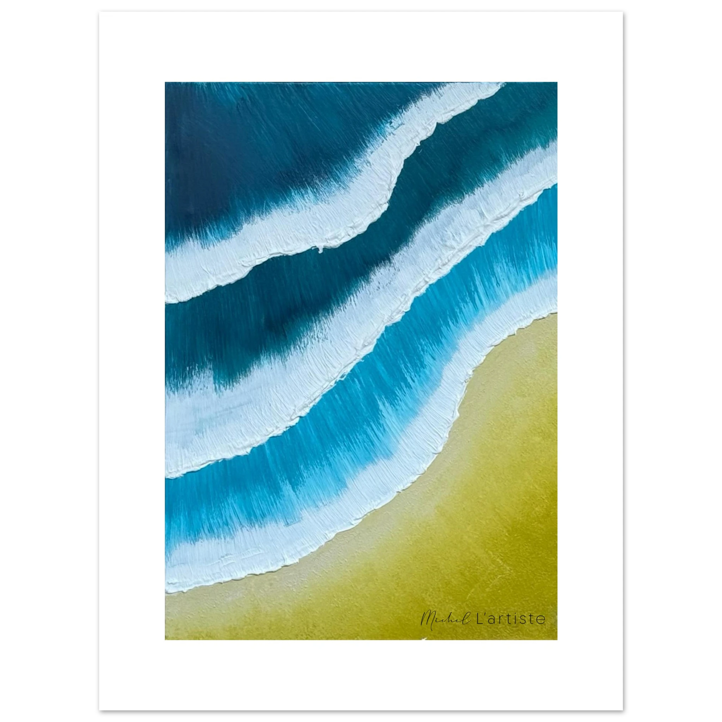 “Gulf Resonance – Limited Edition Poster by Michel L’Artiste, abstract blue waves and golden light, ocean-inspired fine art print.”