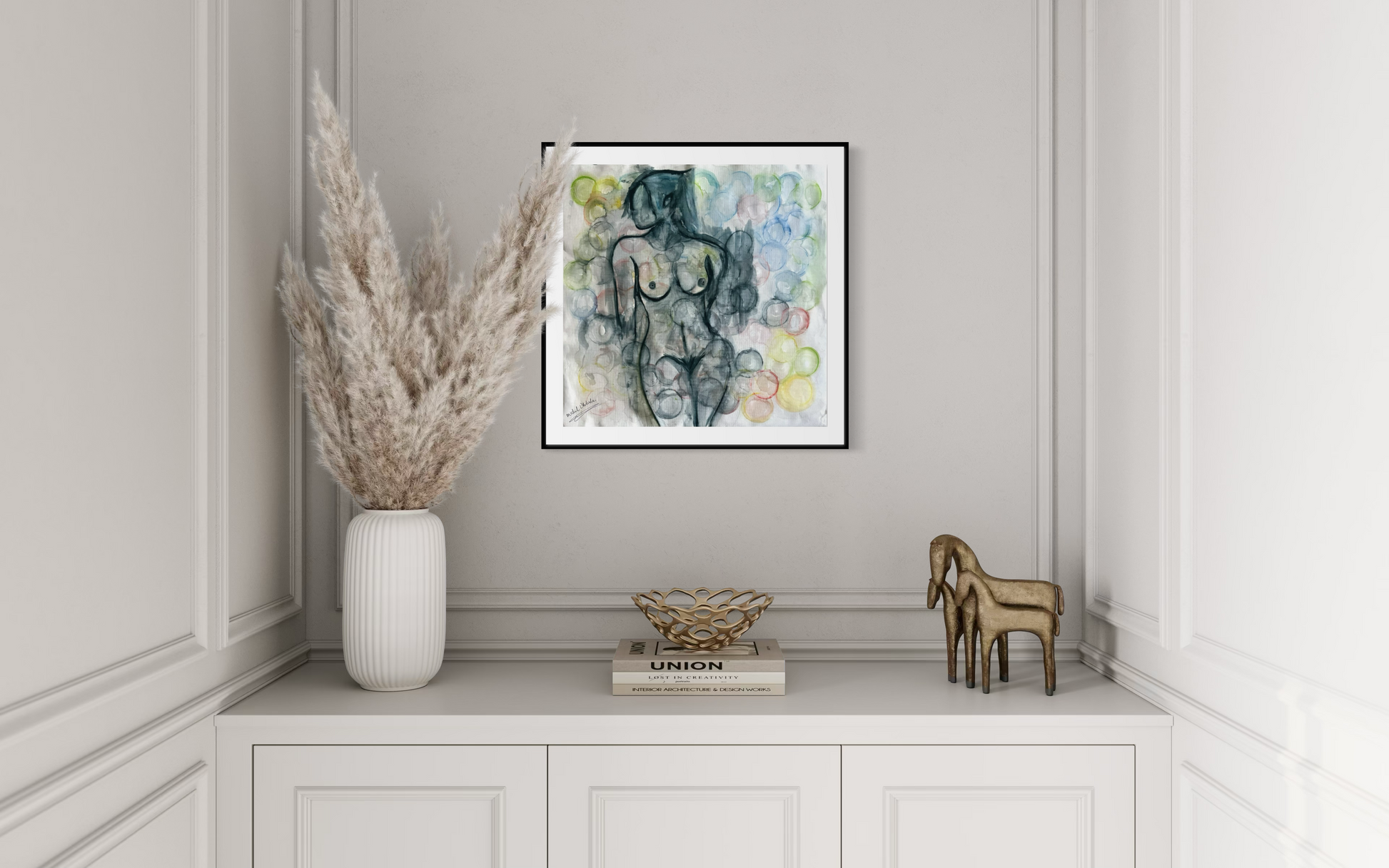 Side angle view of Bubble Skin fine art print showing museum-quality paper texture and artwork depth